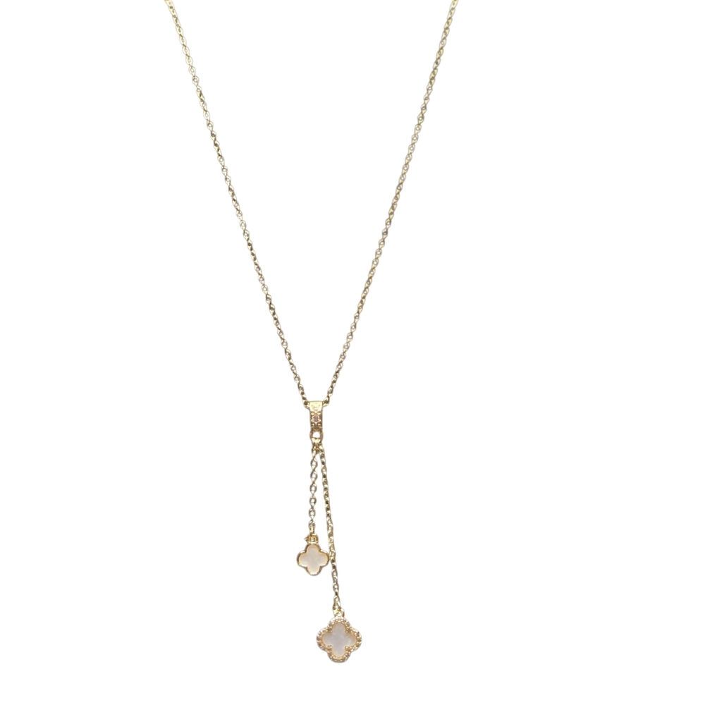 Stainless Steel Gold Overlay Necklace with Y-Drop Design & Pearl-like Accent